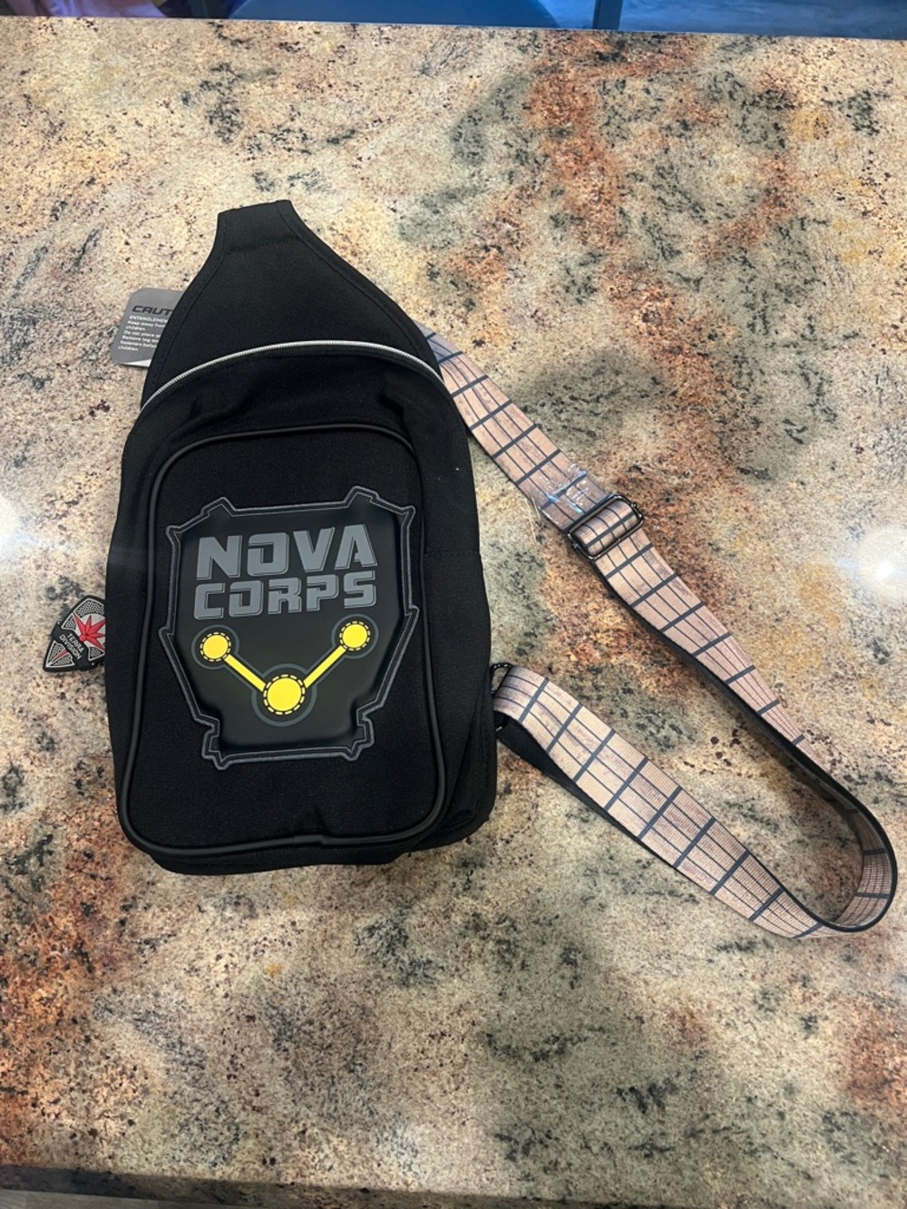 Marvel Nova Corps Black Sling Bag with Yellow Logo NWT
